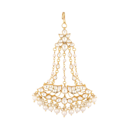 Nuyug 22K Gold-Plated Kundan & Pearl Studded Jhumar Paasa Head Jewellery | Swadesiicart
