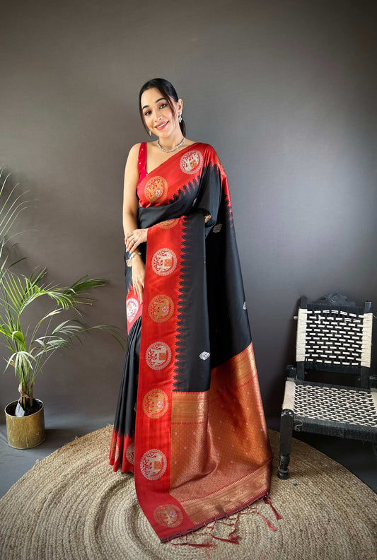 Sonakshi Women's Black Banarasi Silk Zari Woven Traditional Saree with Blouse | Swadesiicart