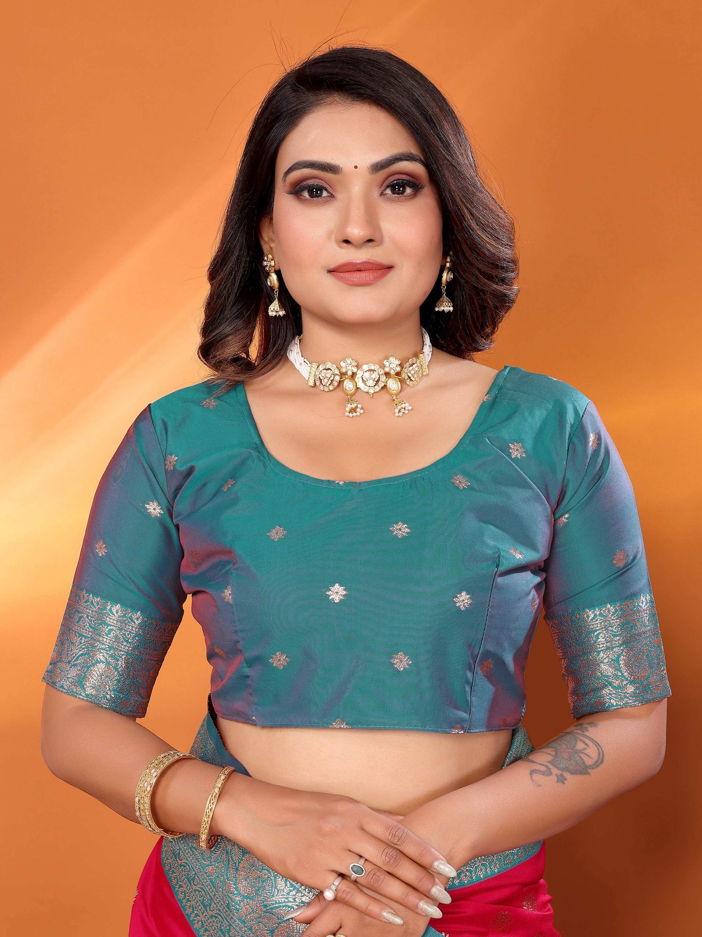 Sonakshi Women's Maharani Banarasi Silk Zari Woven Traditional Saree with Blouse | Swadesiicart