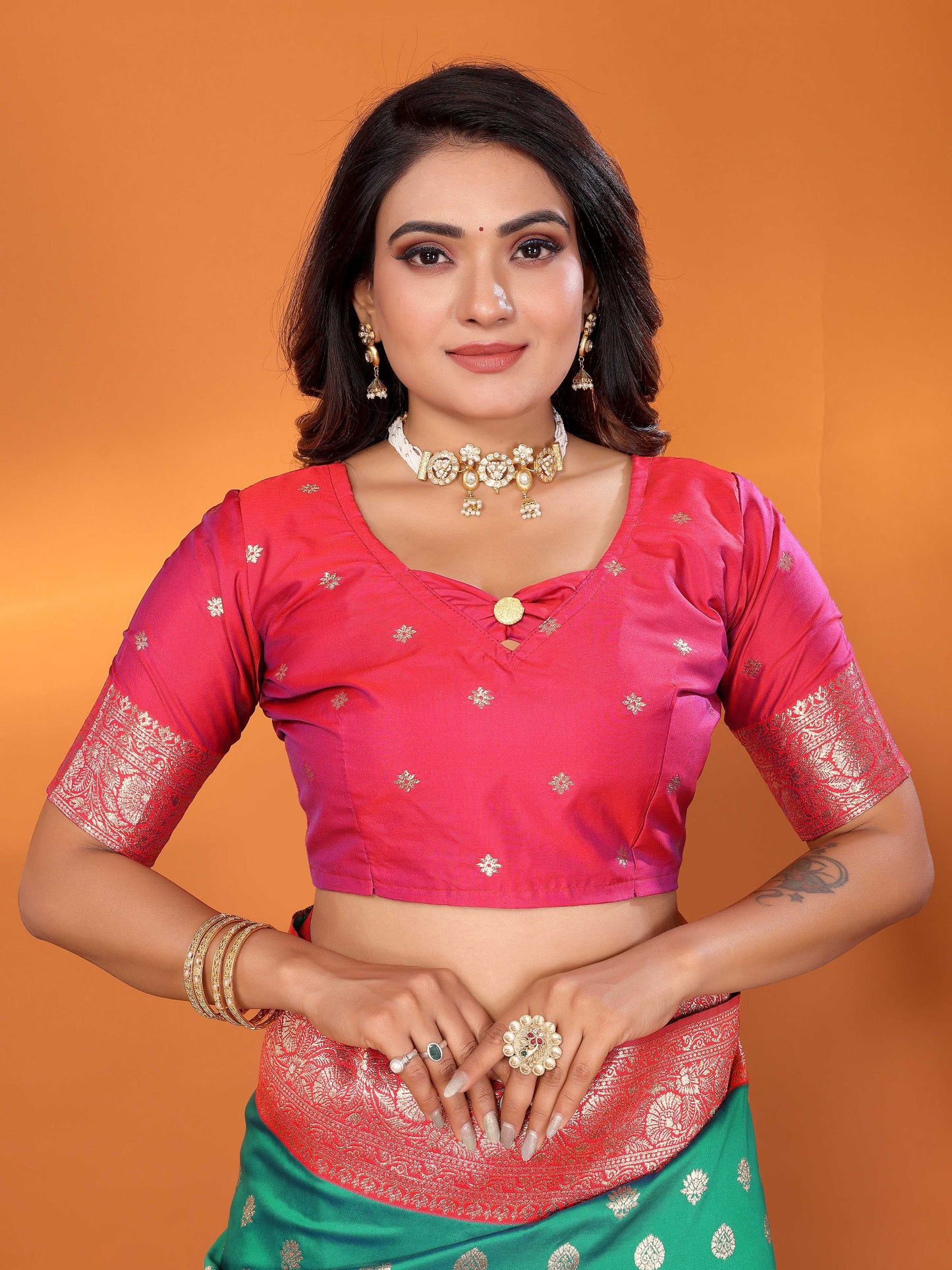 Sonakshi Women's Teal Banarasi Silk Zari Woven Traditional Saree with Blouse | Swadesiicart