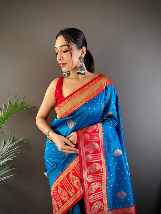 Sonakshi Women's Morepeach Banarasi Silk Zari Woven Traditional Saree with Blouse | Swadesiicart