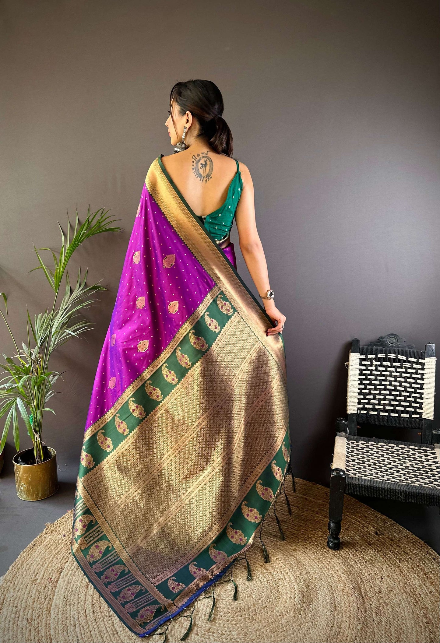 Sonakshi Women's Purple Banarasi Silk Zari Woven Traditional Saree with Blouse | Swadesiicart