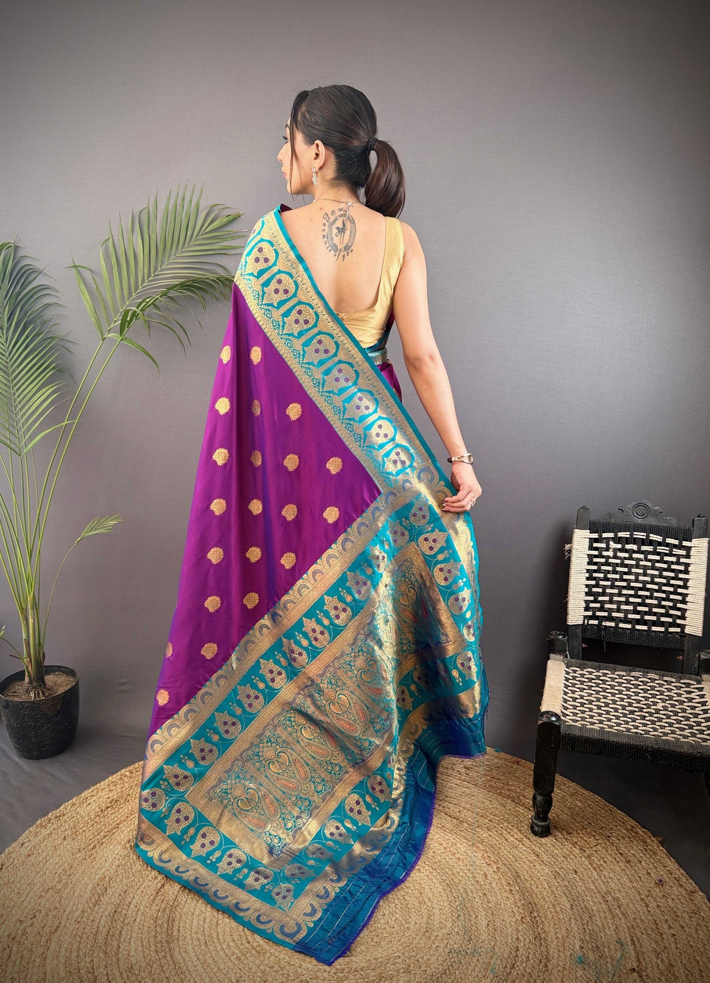 Sonakshi Women's Purple Banarasi Silk Zari Woven Traditional Saree with Blouse | Swadesiicart