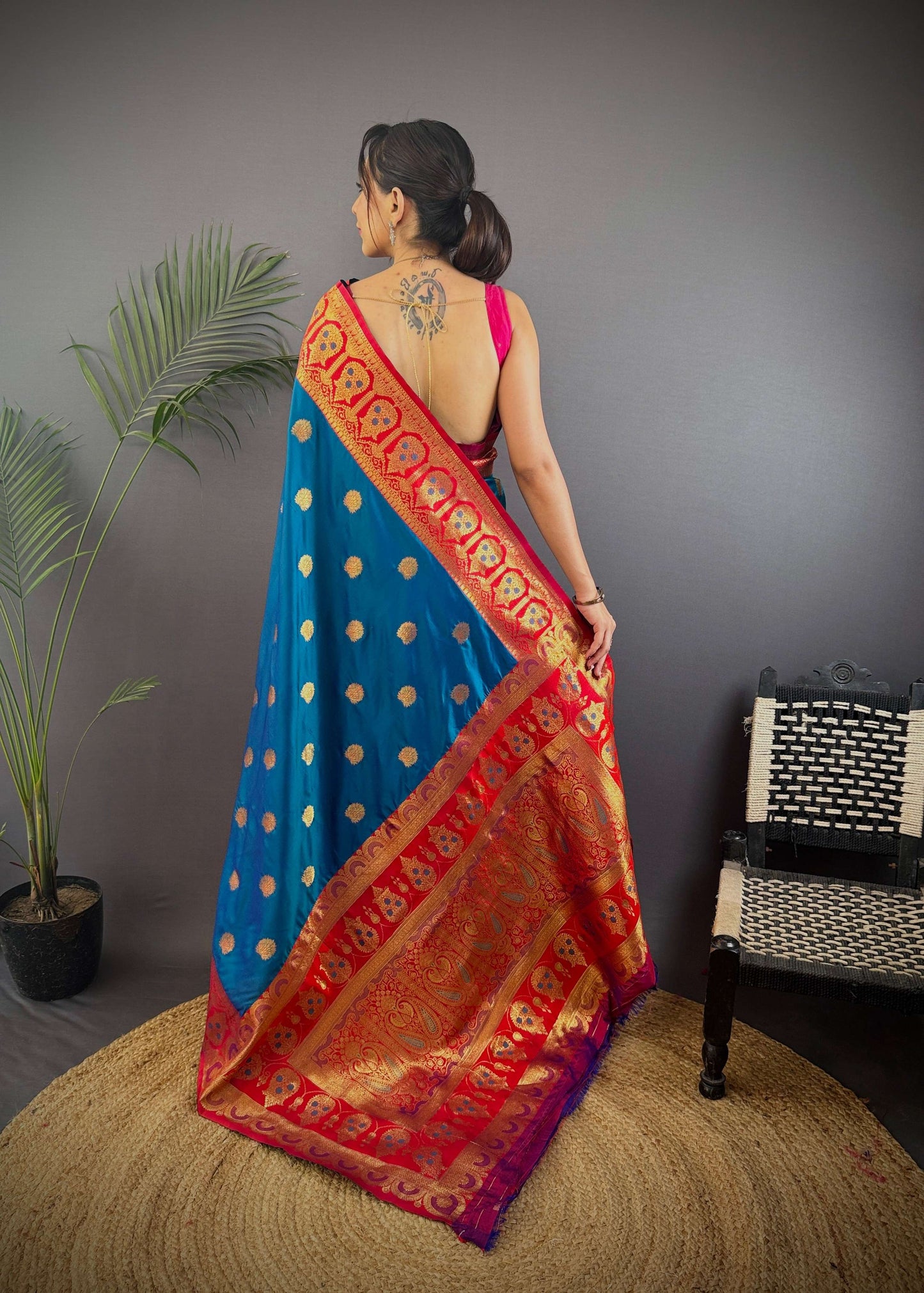Sonakshi Women's Morepeach Banarasi Silk Zari Woven Traditional Saree with Blouse | Swadesiicart