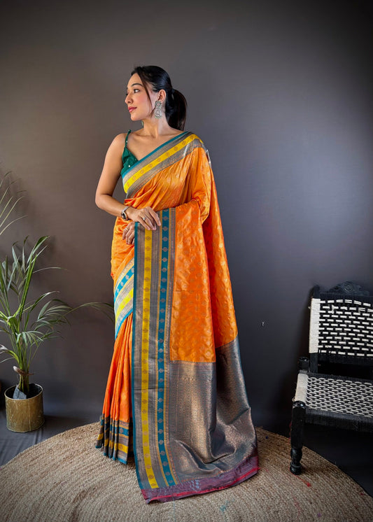 Sonakshi Women's Yellow Banarasi Silk Zari Woven Traditional Saree with Blouse | Swadesiicart