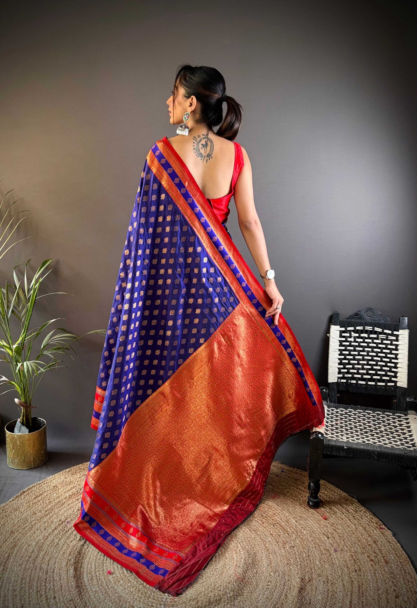 Sonakshi Women's Royal Blue Banarasi Silk Zari Woven Traditional Saree with Blouse | Swadesiicart