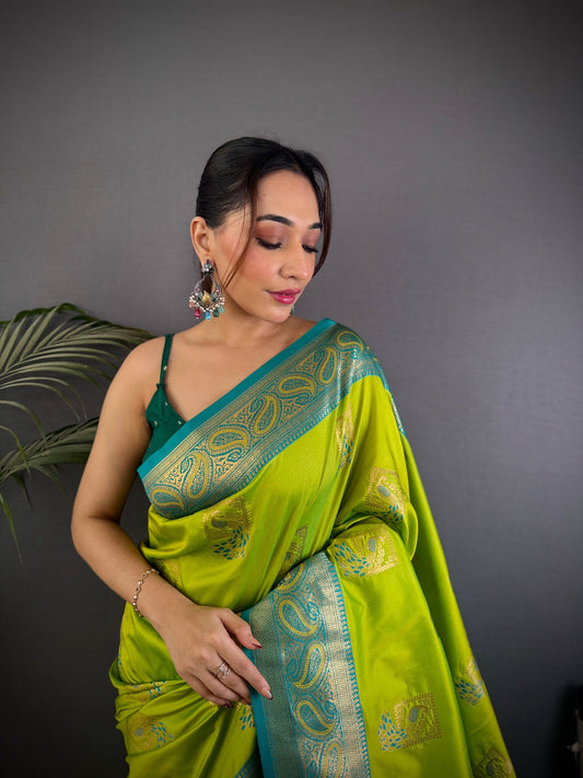 Sonakshi Women's Parrot Banarasi Silk Zari Woven Traditional Saree with Blouse | Swadesiicart