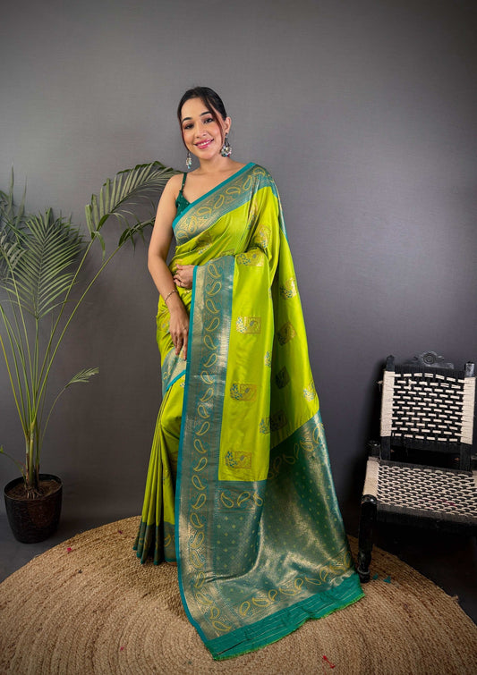 Sonakshi Women's Parrot Banarasi Silk Zari Woven Traditional Saree with Blouse | Swadesiicart