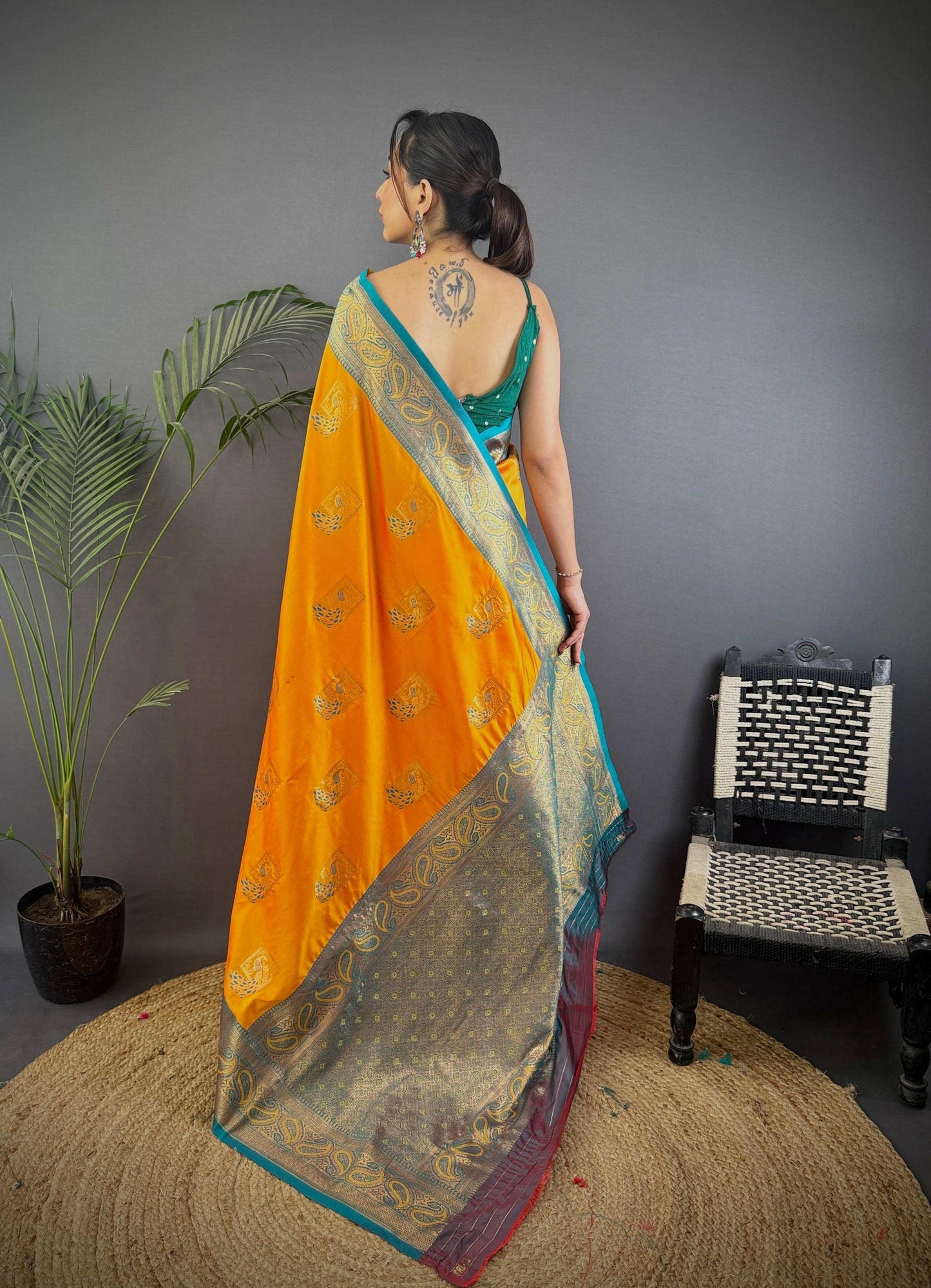 Sonakshi Women's Yellow Banarasi Silk Zari Woven Traditional Saree with Blouse | Swadesiicart