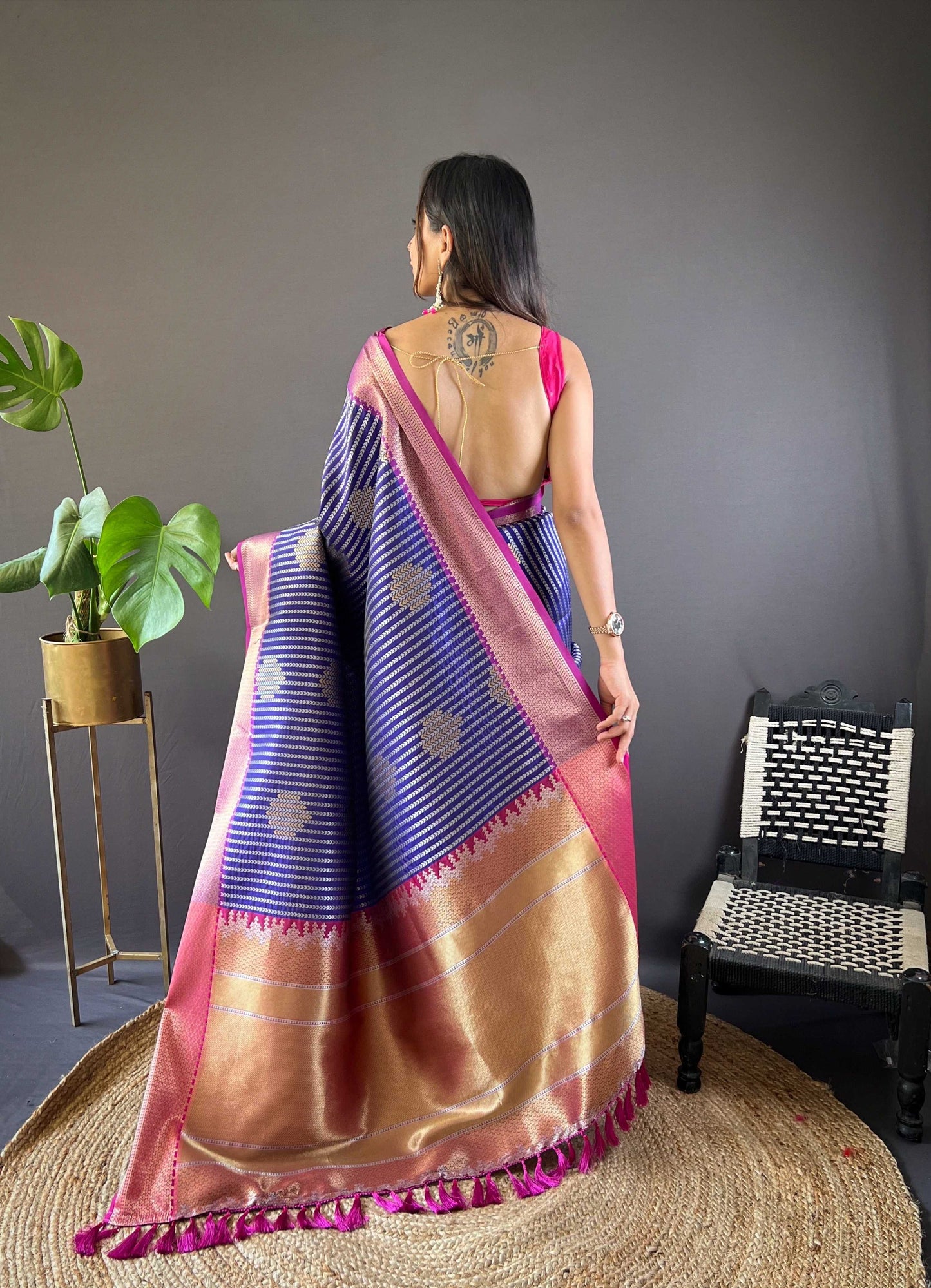 Sonakshi Women's Blue Banarasi Silk Zari Woven Traditional Saree with Blouse | Swadesiicart