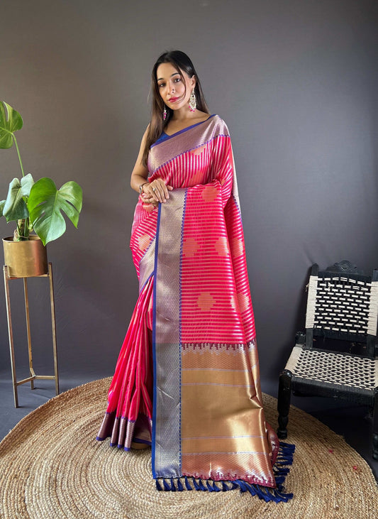 Sonakshi Women's Maharani Banarasi Silk Zari Woven Traditional Saree with Blouse | Swadesiicart