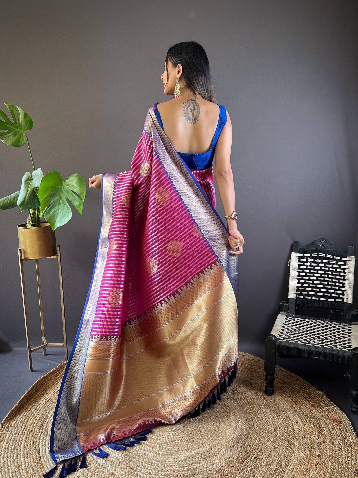 Sonakshi Women's Purple Banarasi Silk Zari Woven Traditional Saree with Blouse | Swadesiicart