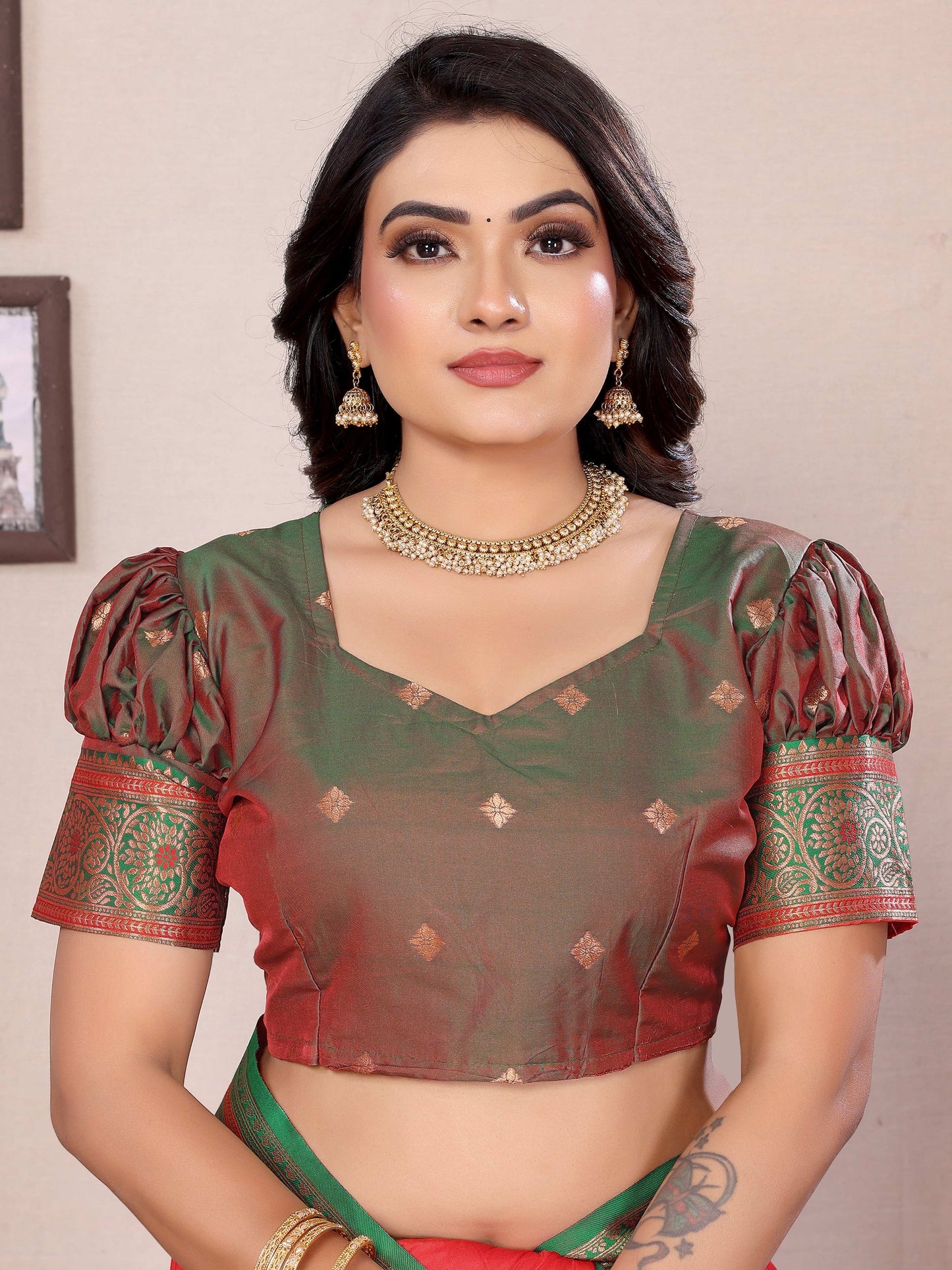 Sonakshi Women's Red Banarasi Silk Zari Woven Traditional Saree with Blouse | Swadesiicart