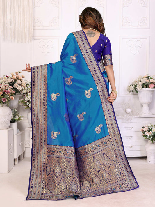 Sonakshi Women's Feroji Banarasi Silk Zari Woven Traditional Saree with Blouse | Swadesiicart