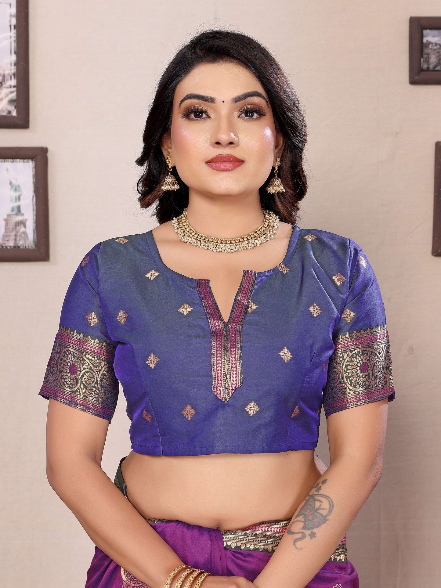 Sonakshi Women's Purple Banarasi Silk Zari Woven Traditional Saree with Blouse | Swadesiicart