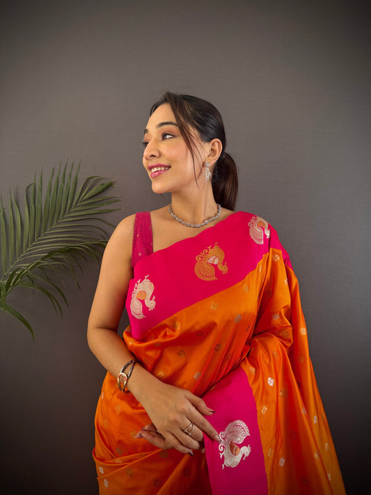 Sonakshi Women's Fenta Banarasi Silk Zari Weaving Saree with Blouse | Swadesiicart