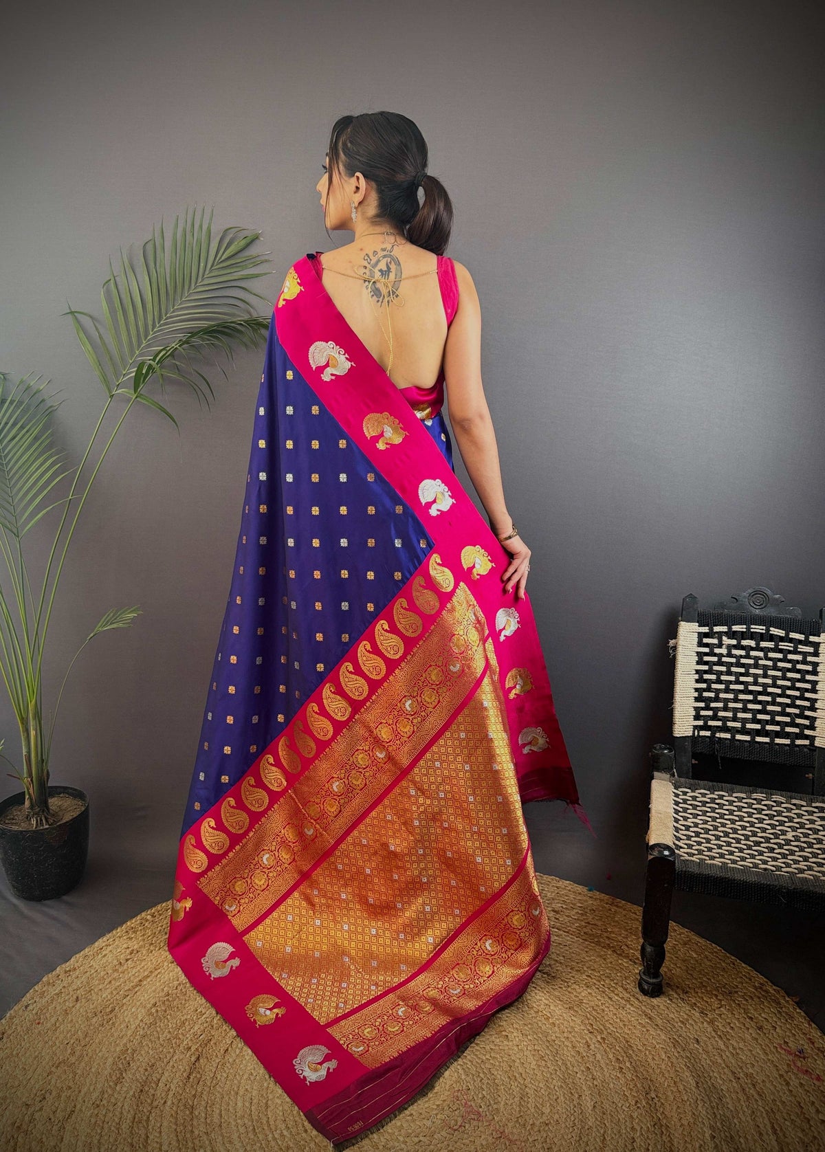 Sonakshi Women's Blue Banarasi Silk Zari Weaving Swadesiicart with Blouse