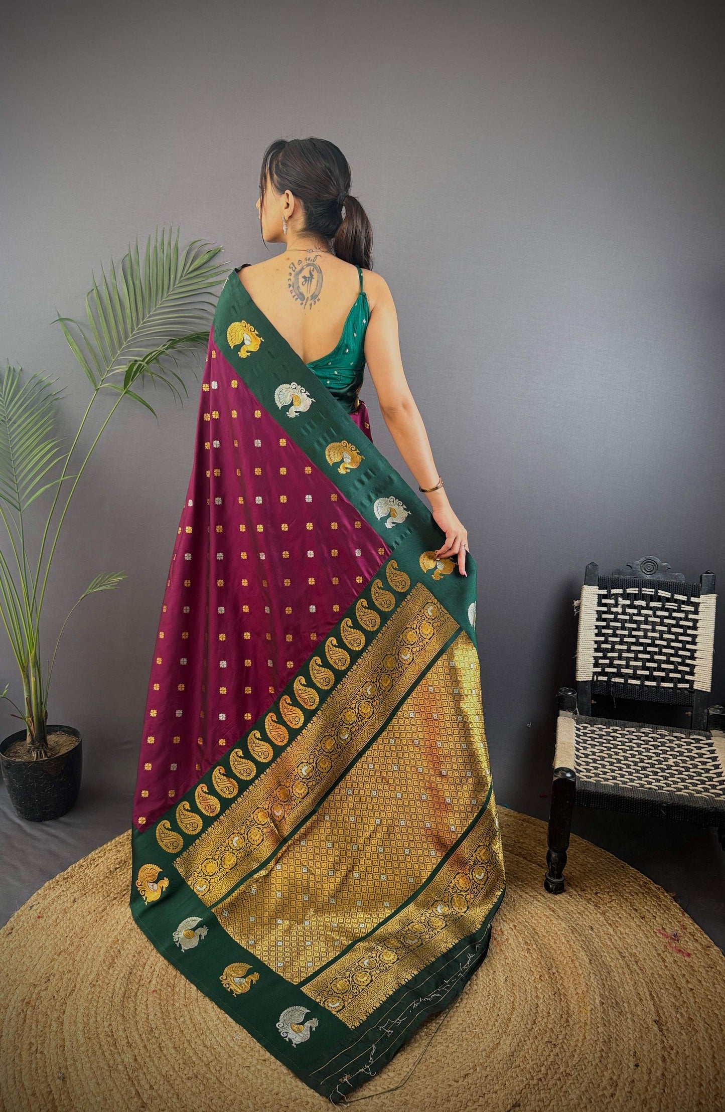 Sonakshi Women's Wine Banarasi Silk Zari Weaving Swadesiicart with Blouse