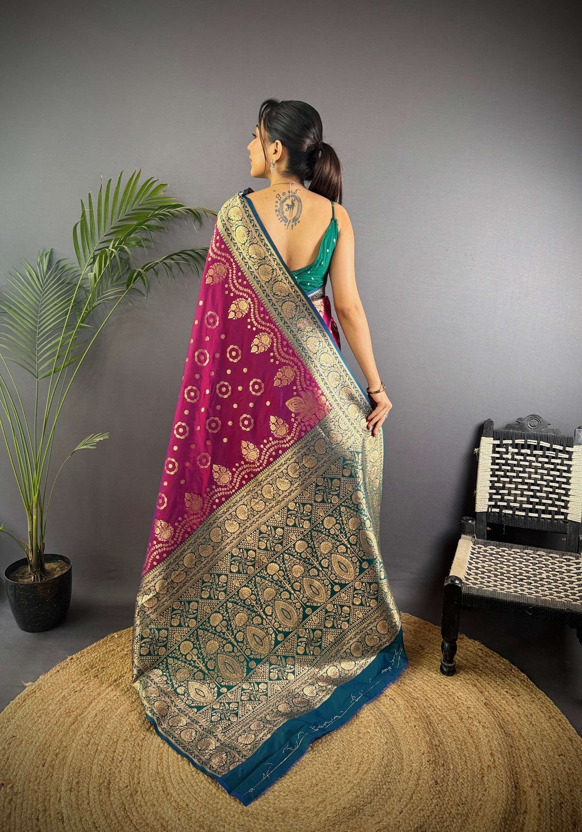 Sonakshi Women's Wine Banarasi Silk Zari Weaving Swadesiicart with Blouse