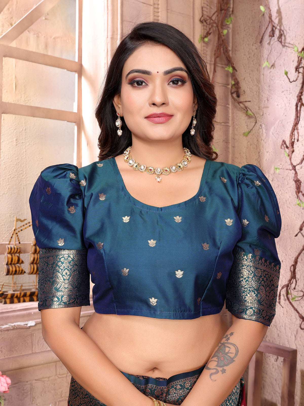 Sonakshi Women's Wine Banarasi Silk Zari Weaving Swadesiicart with Blouse
