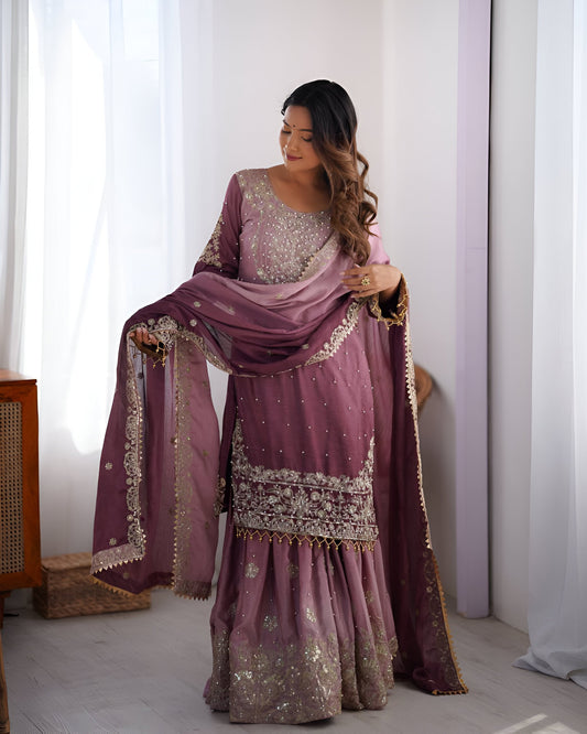 Lehenga Mart Designer Wedding Wear Palazzo Suit For Women - Rust - Swadesiicart