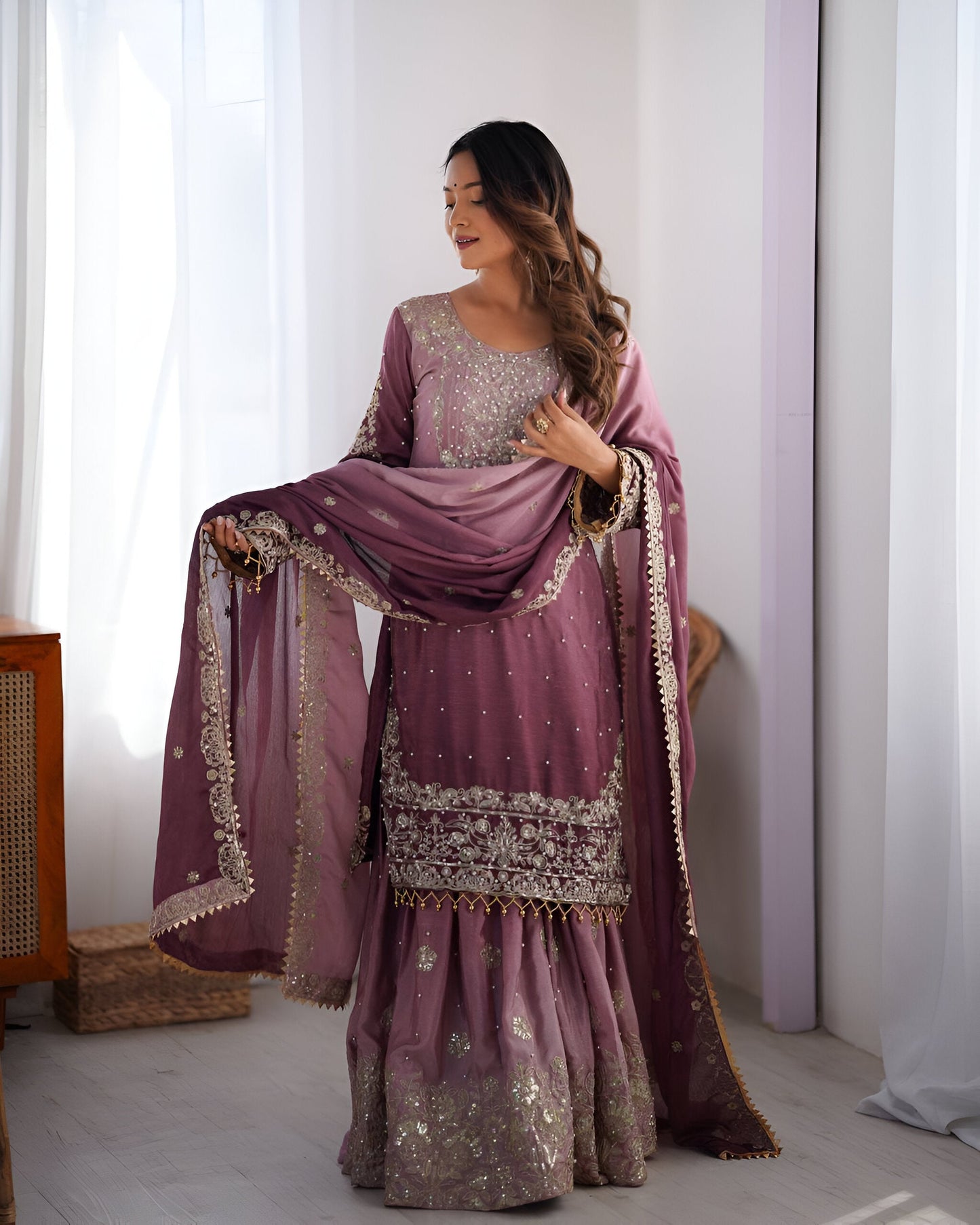 Lehenga Mart Designer Wedding Wear Palazzo Suit For Women - Rust - Swadesiicart
