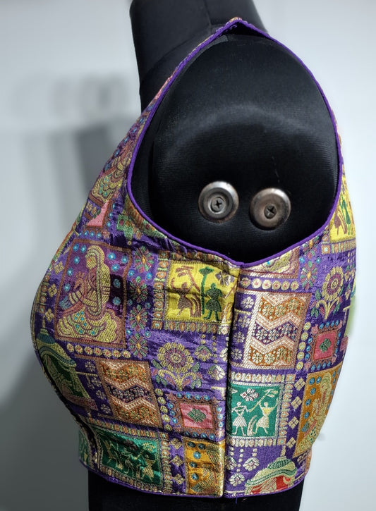 Kia Fashions Purple Jacquard Weave Multi Color Weave Readymade Blouse - Swadesiicart