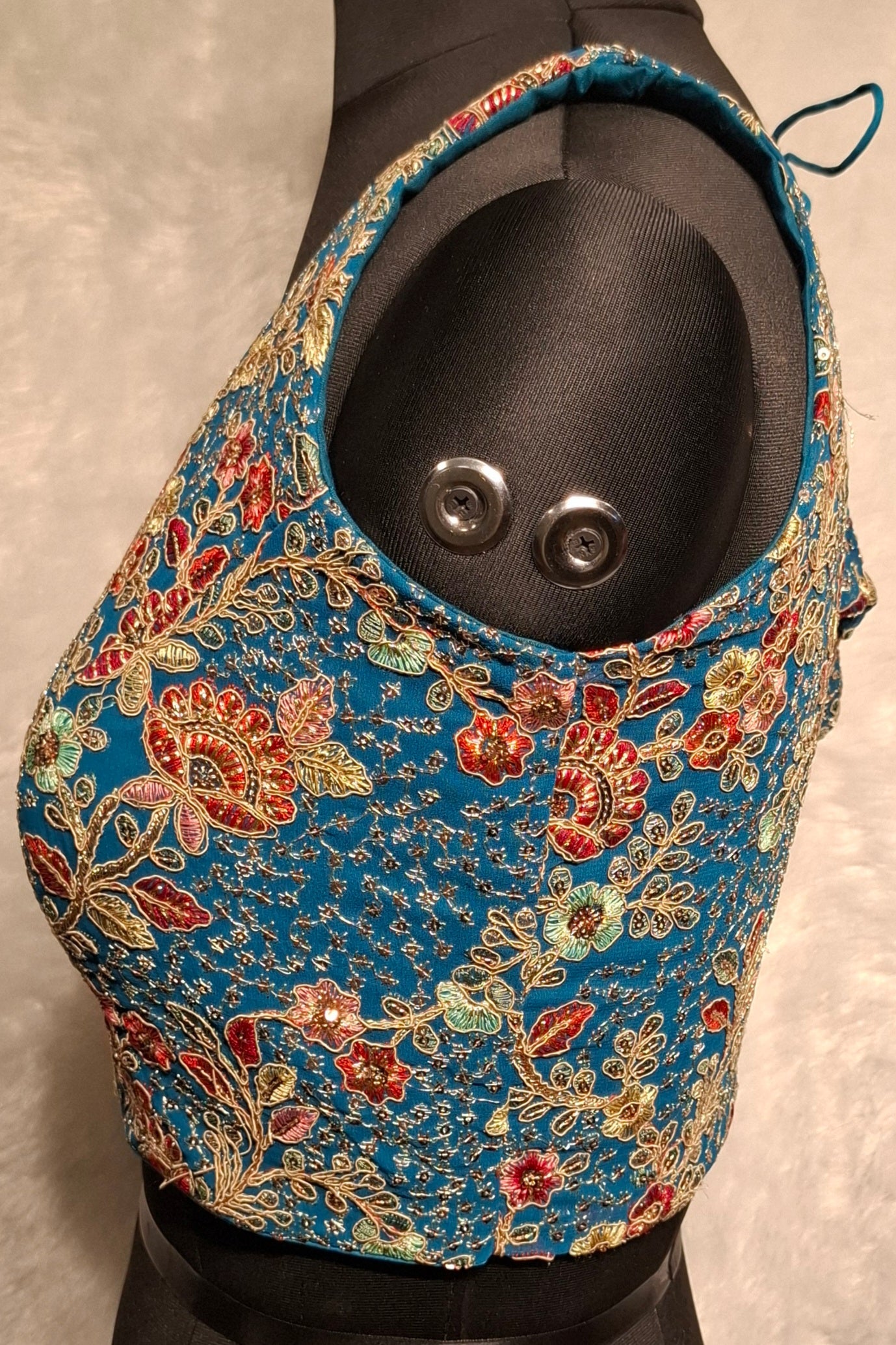 Kia Fashions Turquoise Blue Georgette Multi Color Emb & Sqn Readymade Blouse - Swadesiicart