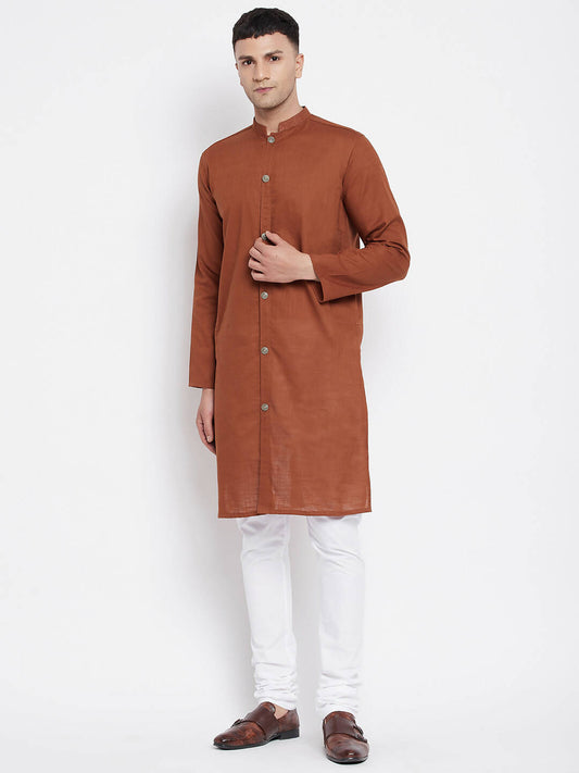Even Apparels Brown Pure Cotton Men's Sherwani Kurta With Open Front | Swadesiicart