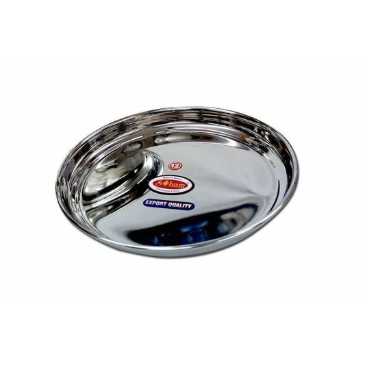 Soham Stainless Steel Round Lunch Plate/Dinner Plate, Tiffin Plate,Food Plate -Plain Design-3 PC - Swadesiicart