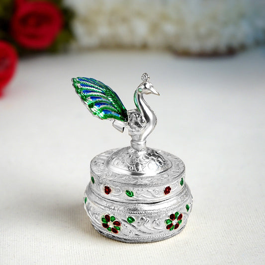 Sri Rudra German Silver peacok Dibbl Full Mena 45g(SR 02737) | Swadesiicart