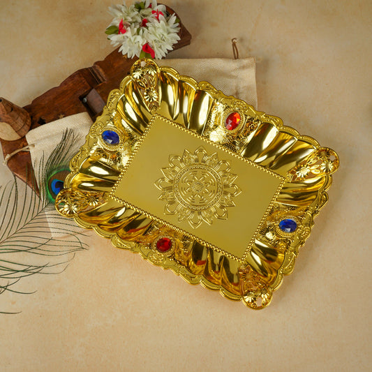 Sri Rudra Gold Tray 12X10 (SR 01956) - Swadesiicart