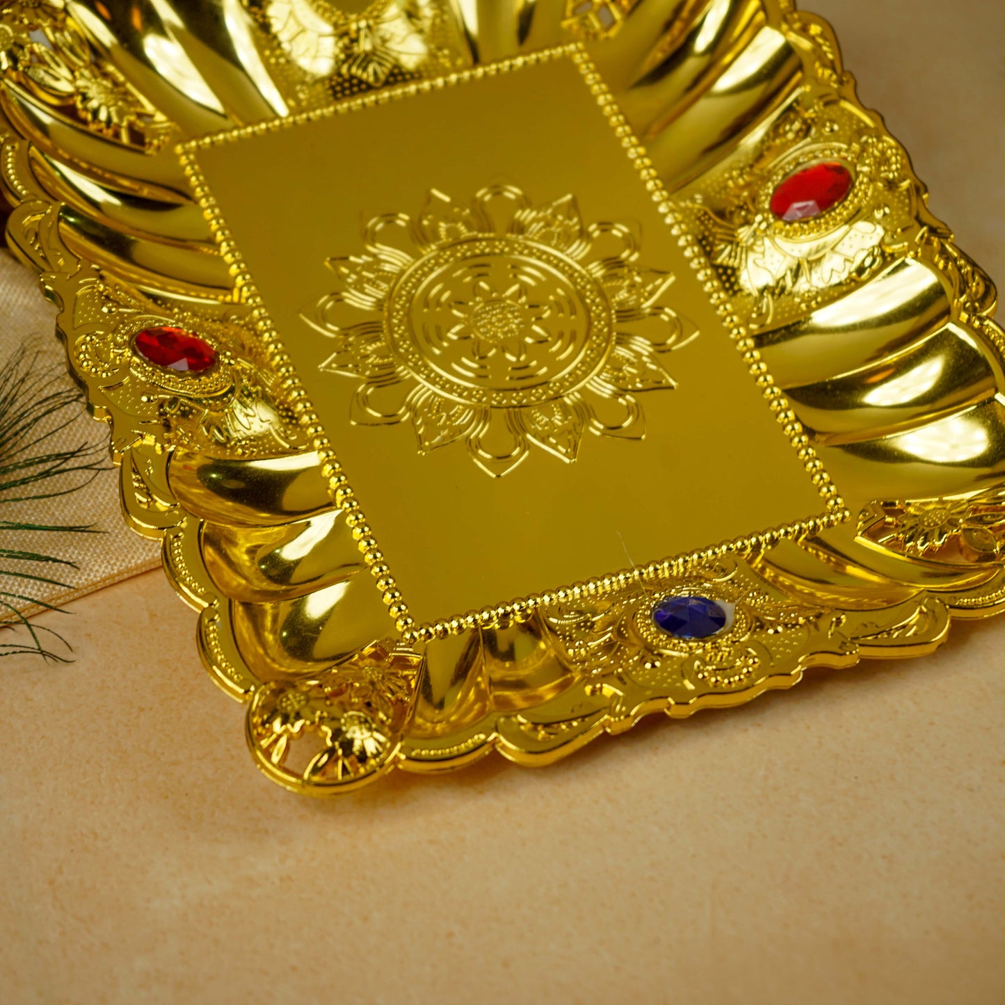 Sri Rudra Gold Tray 12X10 (SR 01956) - Swadesiicart