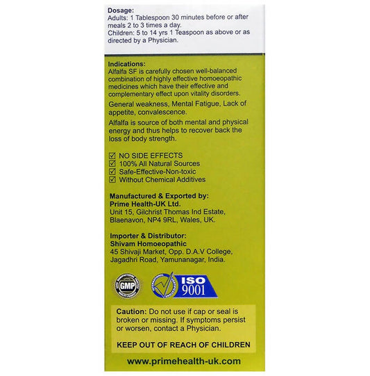 Prime Health Uk Alfalfa SF Tonic | Swadesiicart