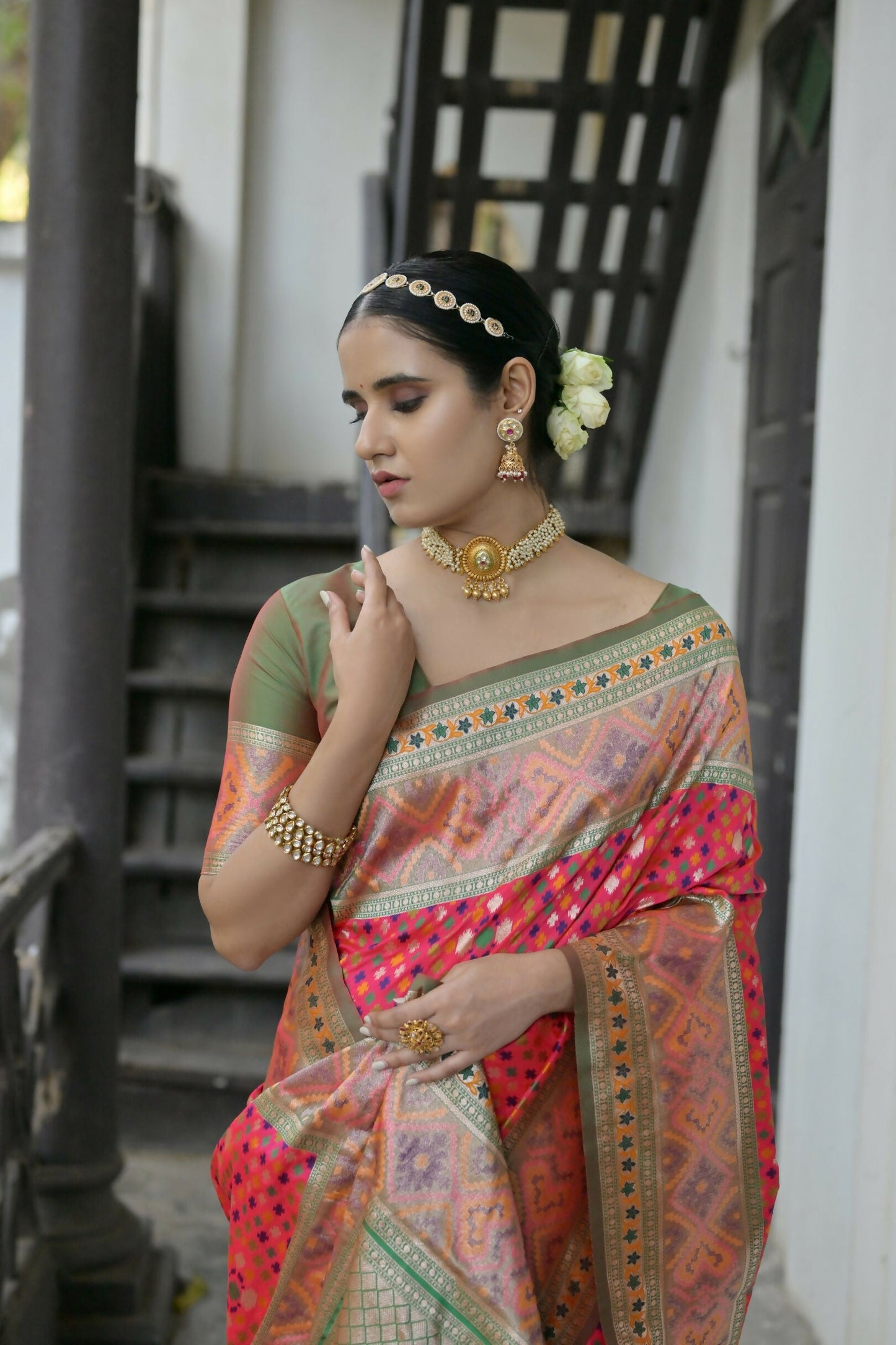 Vishnu Weaves Women's Rani Paithani Silk Saree with Blouse - Swadesiicart