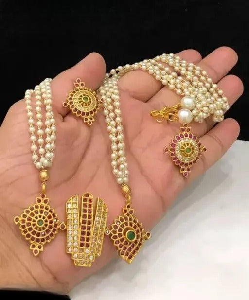 Jewel City Elegant Pendant and Pearl Earrings Set – Gold-Plated Bridal Jewelry | Swadesiicart