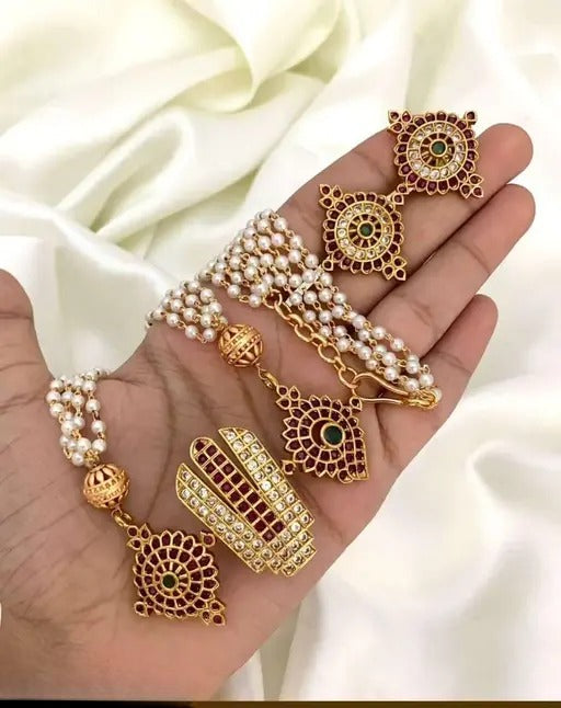 Jewel City Elegant Pendant and Pearl Earrings Set – Gold-Plated Bridal Jewelry | Swadesiicart