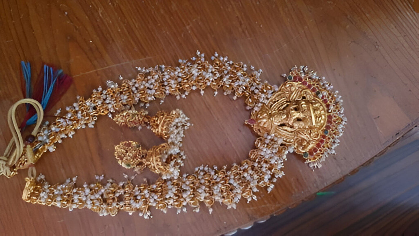 Jewel City Bridal Lakshmi Temple Necklace Set – Gold-Plated with Pearl Clusters | Swadesiicart