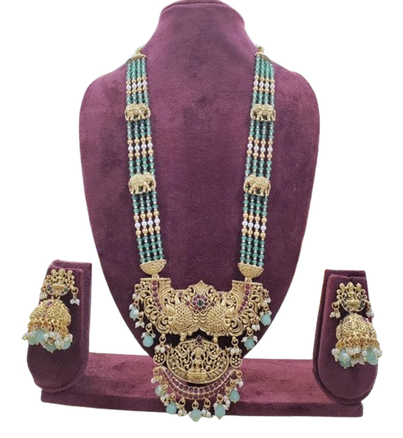 Jewel City Antique Temple Jewelry Gold-Plated Necklace Set with Lakshmi Pendant & Earrings Traditional South Indian Bridal Jewelry | Swadesiicart