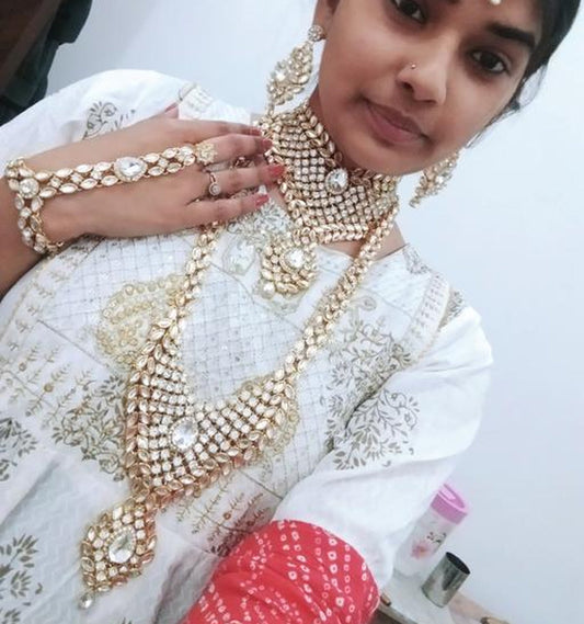 Jewel City Bridal Kundan Jewelry Set for Women Traditional Gold-Plated Indian Necklace,Earrings, Maang Tikka, Hathphool & Nath | Swadesiicart