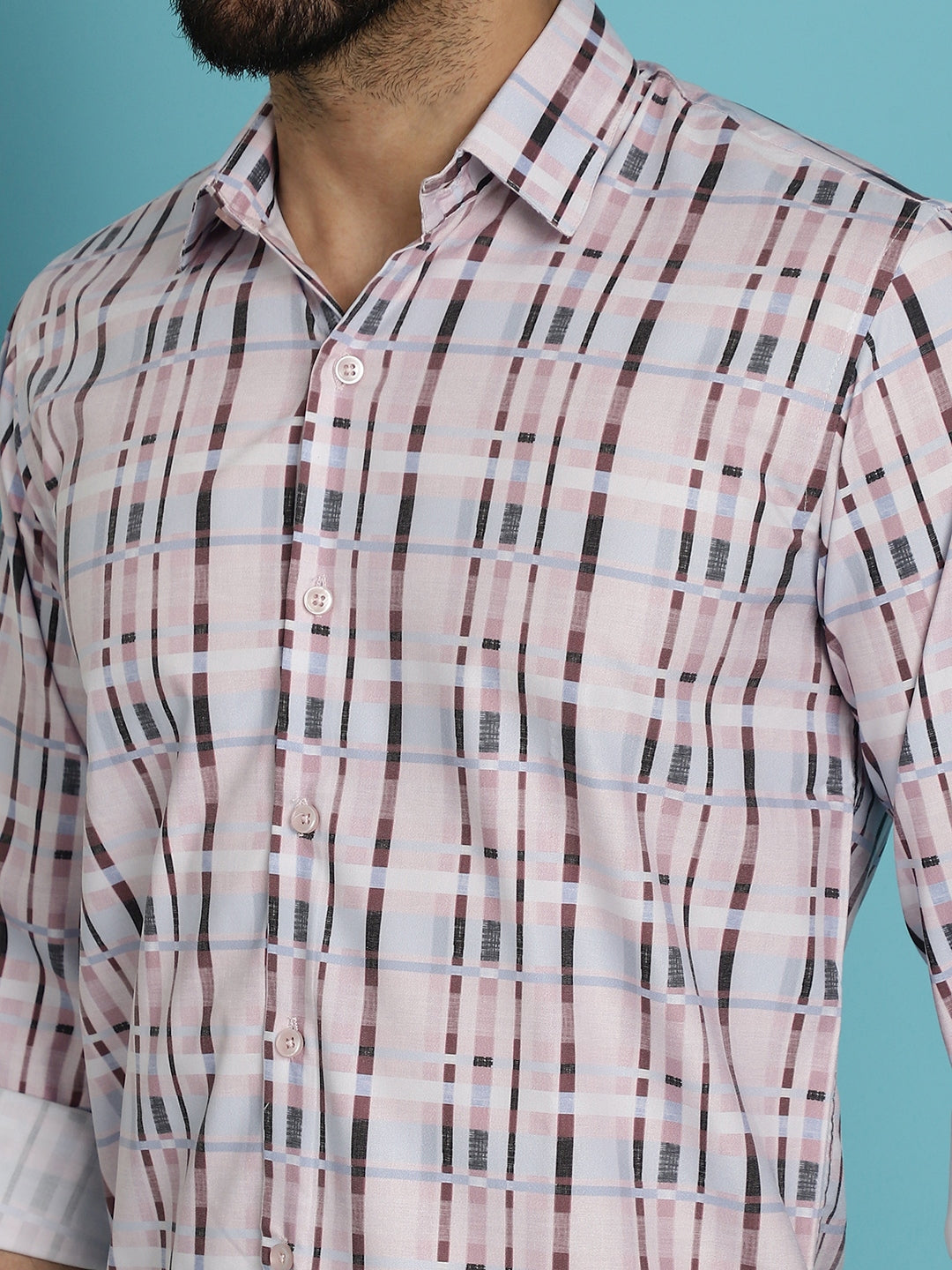 Indian Needle Men's Cotton Blend Checked Casual Shirt - Light-Brown | Swadesiicart