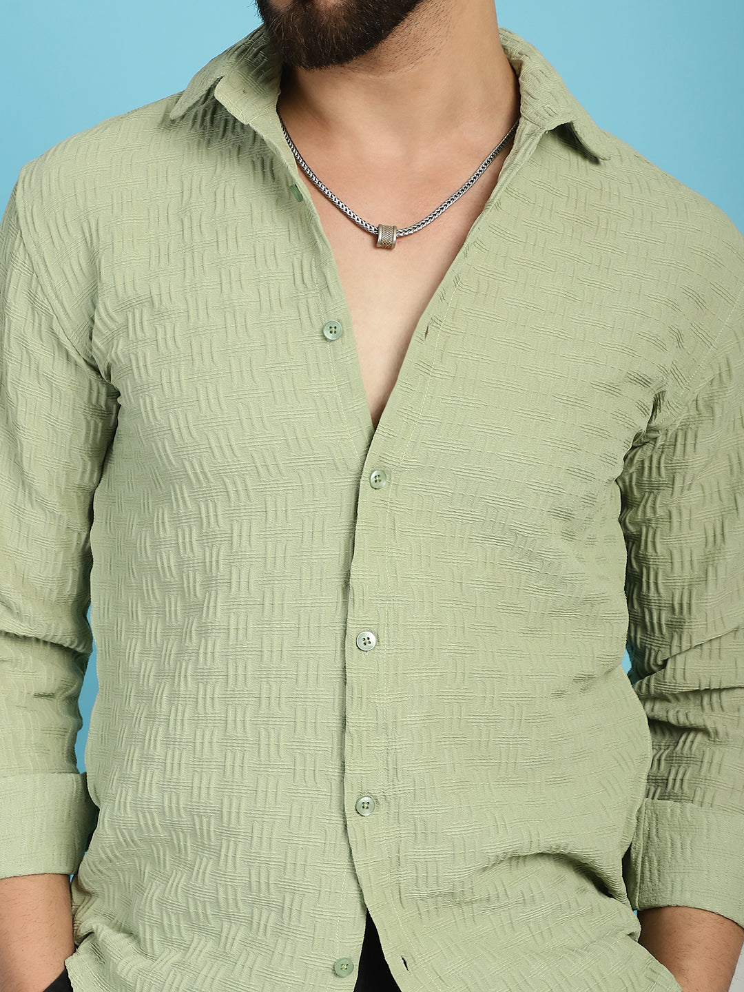 Indian Needle Men's Woven Design Casual Shirt - Pista | Swadesiicart