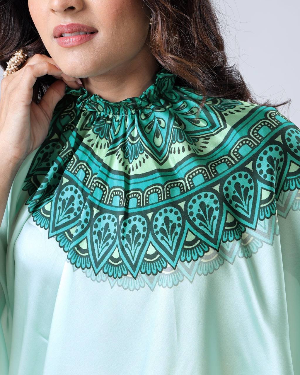 Teeya Creation Pista Color Japan Satin Silk Digital Print Ready To Wear Saree | Swadesiicart