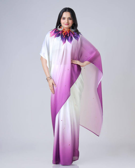 Teeya Creation Purple Color Japan Satin Silk Digital Print Ready To Wear Saree | Swadesiicart