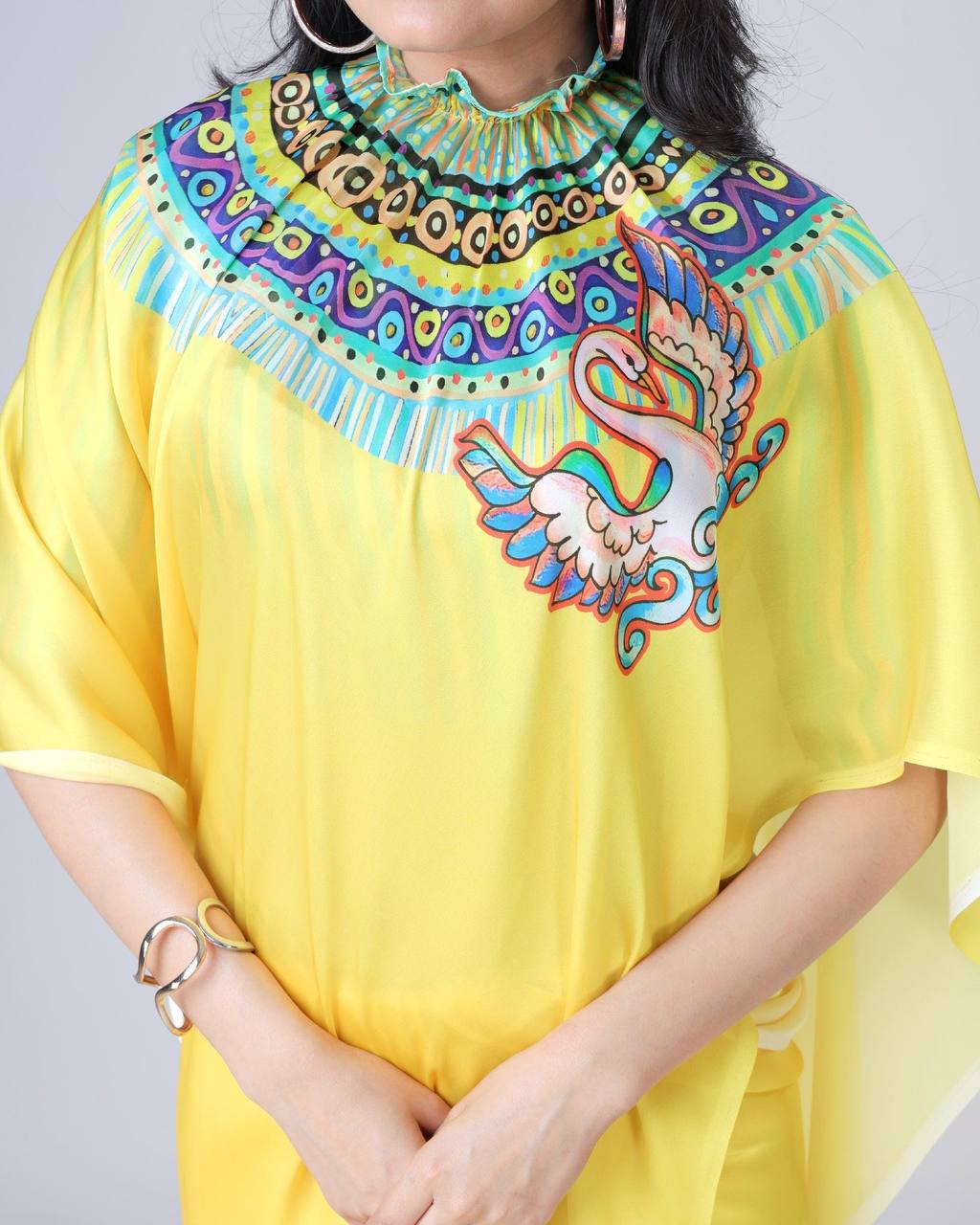 Teeya Creation Yellow Color Japan Satin Silk Digital Print Ready To Wear Saree | Swadesiicart