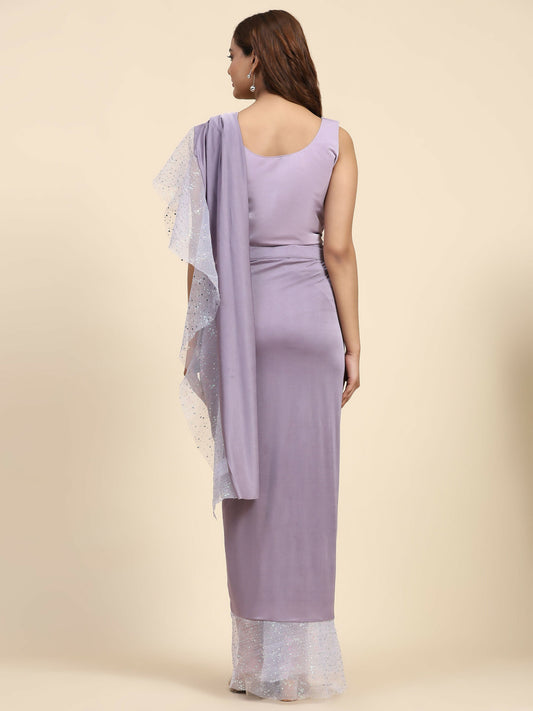 Light Purple Lycra Solid Ready to Wear Saree with stitched Blouse - Nita | Swadesiicart