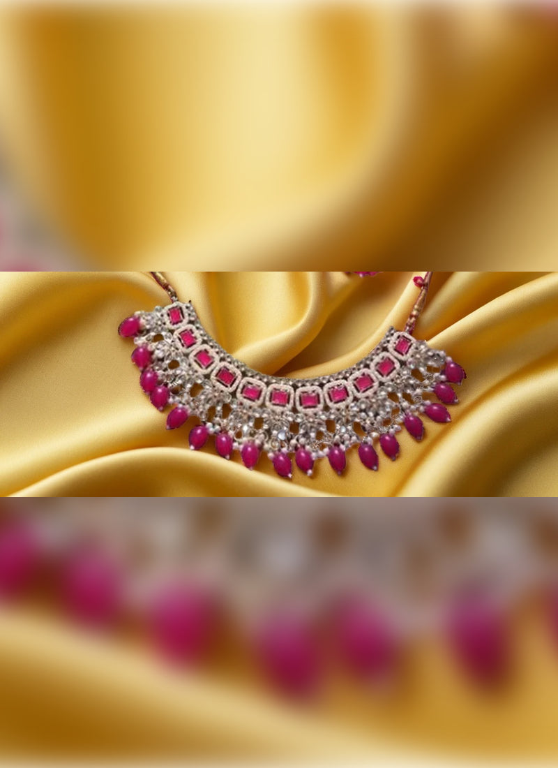 Jewel City Kundan Pearl Choker Necklace Set - Traditional Indian Jewelry with Earrings & Maang Tikka Rani Color | Swadesiicart