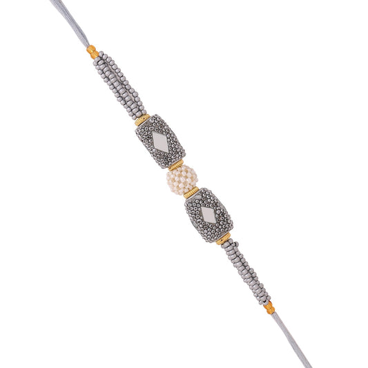 trueBrowns X Voylla Silver Beaded Rakhi With Roli Chaawal Pack | Swadesiicart