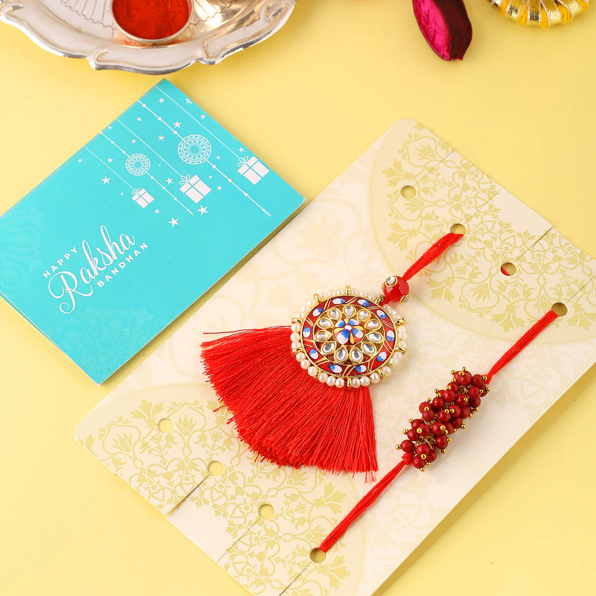 trueBrowns X Voylla Designer Bhaiya Bhabhi Rakhi Set With Roli Chaawal Pack | Swadesiicart