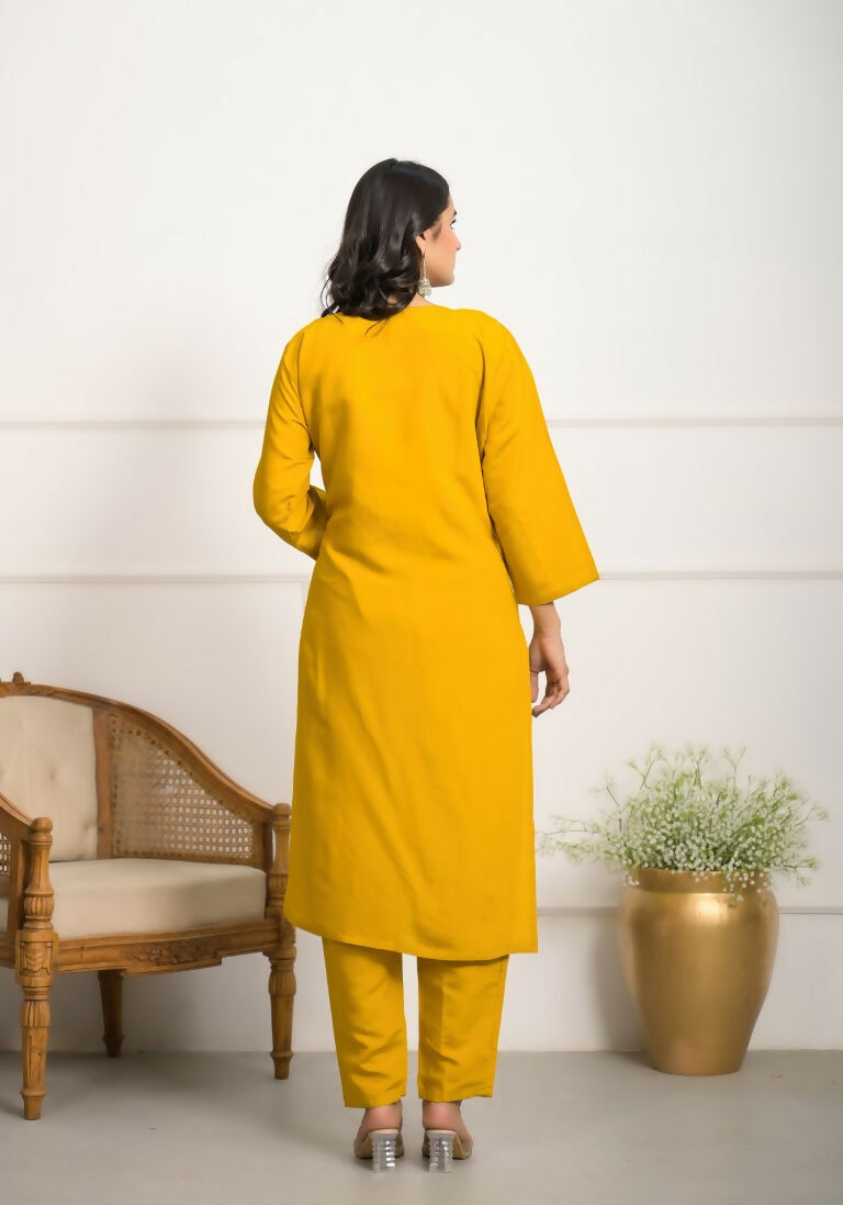 Festive Wear Ethnic YellowViscose Chanderi Stitched Suit With Dupatta - Tanisha | Swadesiicart